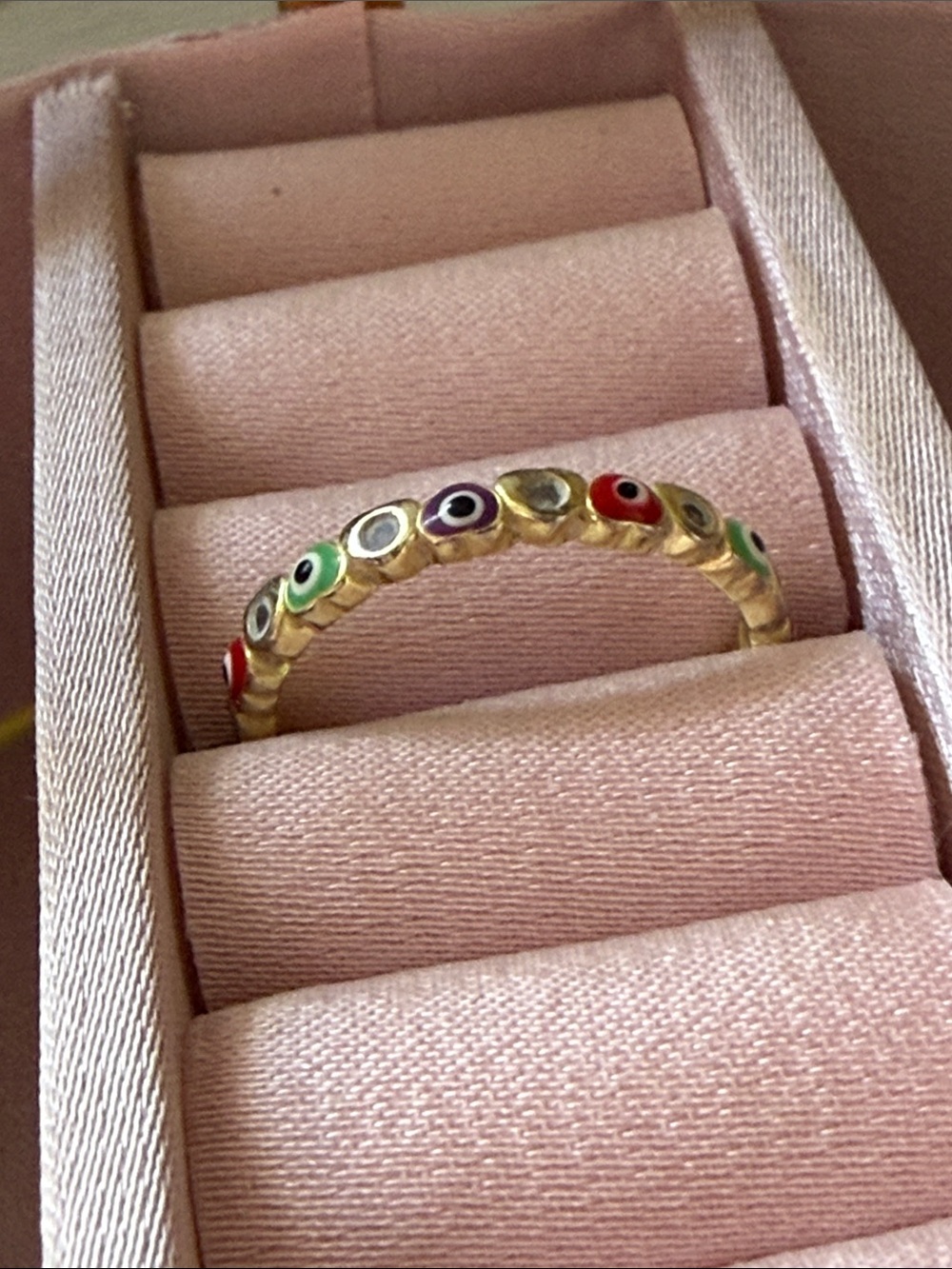 Gold Multi-Color Evil Eye Stackable Ring - Picture 2 of 5